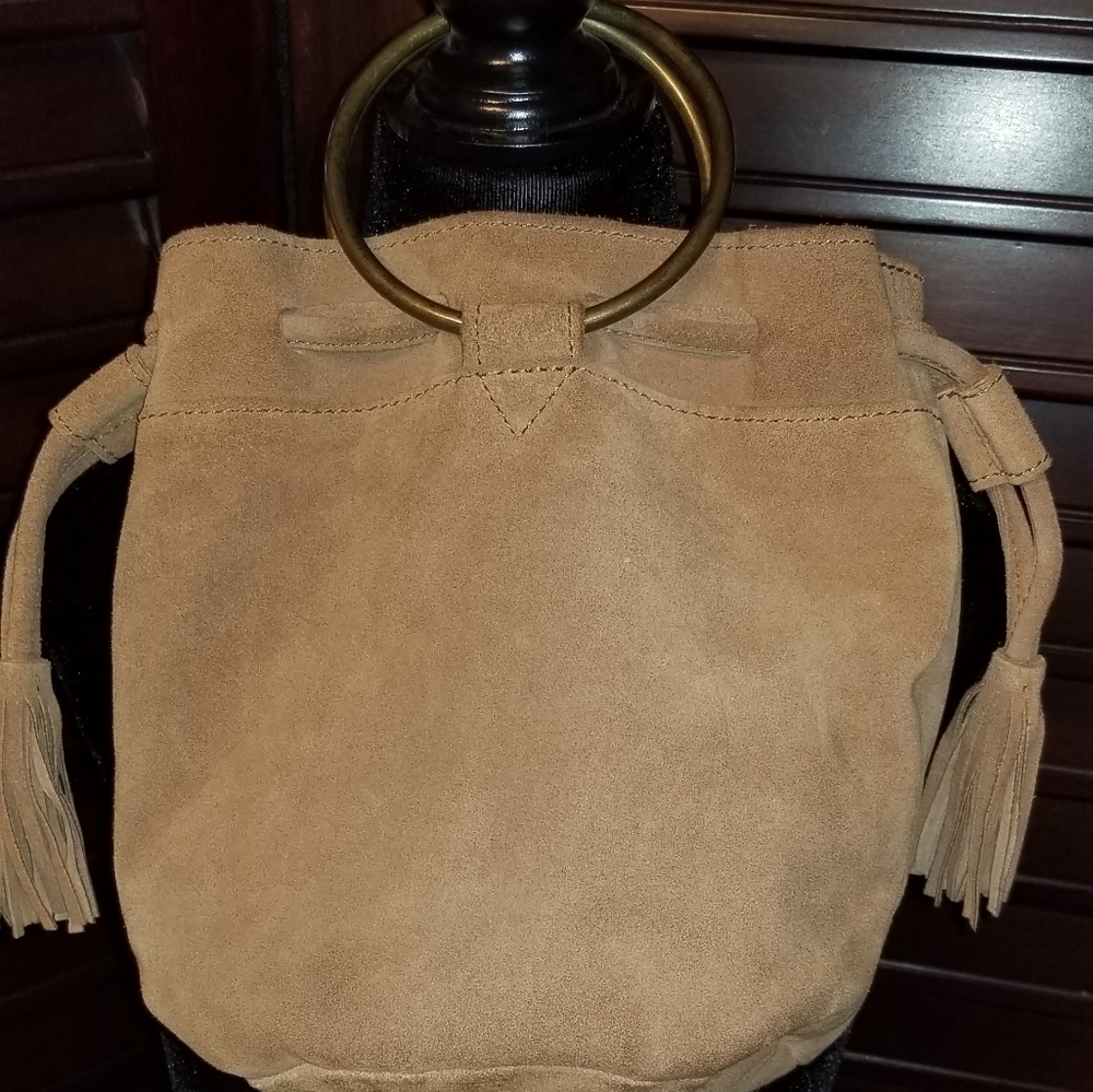 Cognac Leather Bag w/Metal Ring Handles